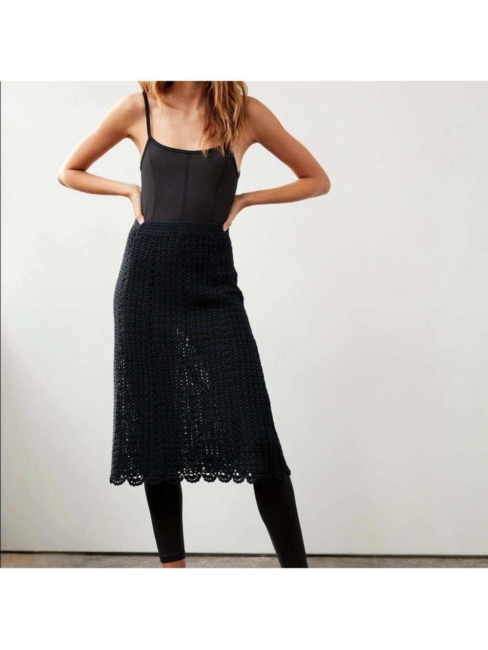 NWT Wilfred Le Fou Vasco Black Cotton Crochet Slip Midi Skirt Boho Beach RARE